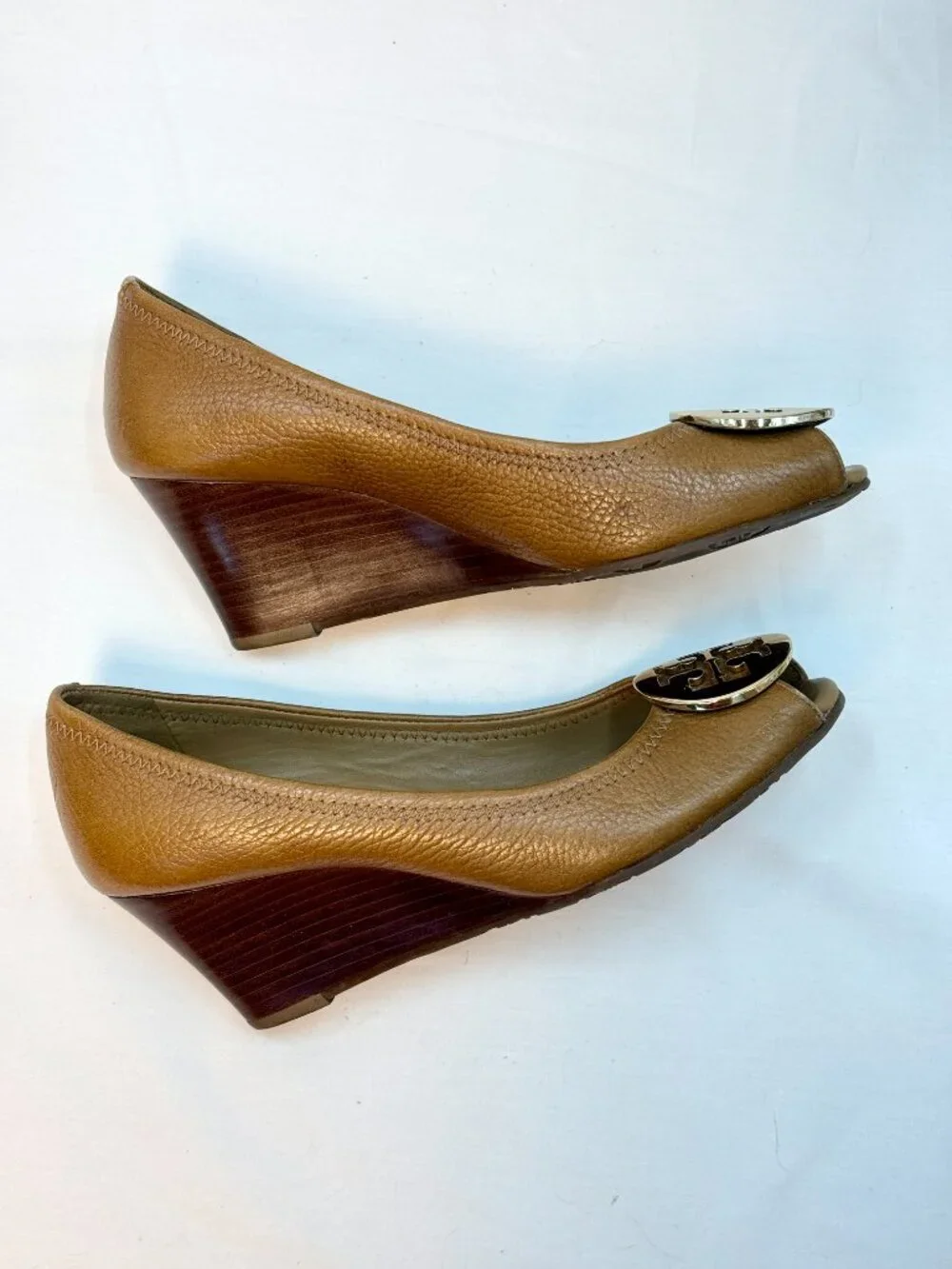 Tory Burch Sally 2 Peep Toe Wedge Pumps Black Leather Size 7